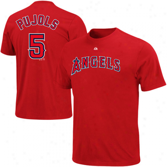 Majestic Albert Pujols Los Angeles Angels Of Anaheim #5 Youth Player T-shirt - Red