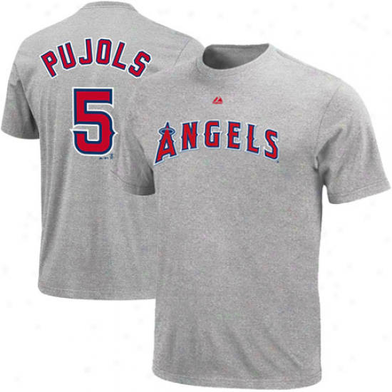 Majestic Albert Pujols Los Angeles Angels Of Anaheim #5 Player T-shirt - Ash