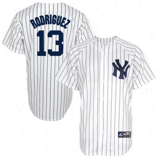 Majestic Alex Rodriguez New York Yankees Replica Baseball Jersey #13 White Pinstripe