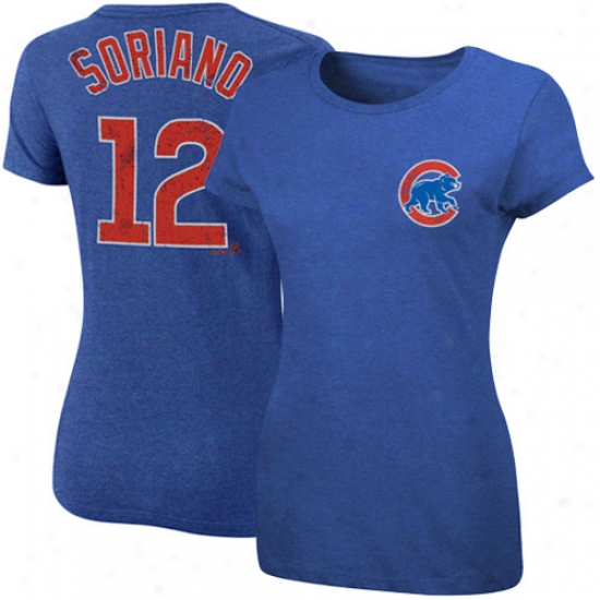 Majestic Alfonso Soeiano Chicago Cubs  #12 Ladies Off-field Drama Player Heathered T-shirt - Royal Blue