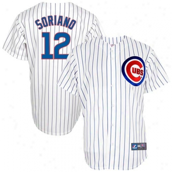 Majesric Alfonso Soriano Chicago Cubs Replica Jersey-#12 White Pinstri0e