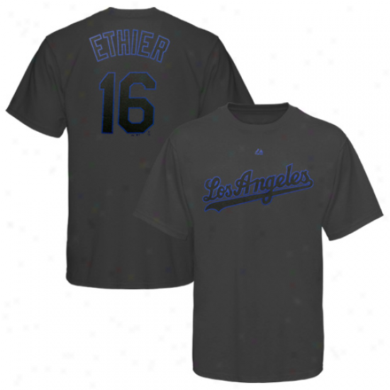 Majestic Andre Ethier L.a. Dodgers #16 Poo Idler T-shirt - Charcoal
