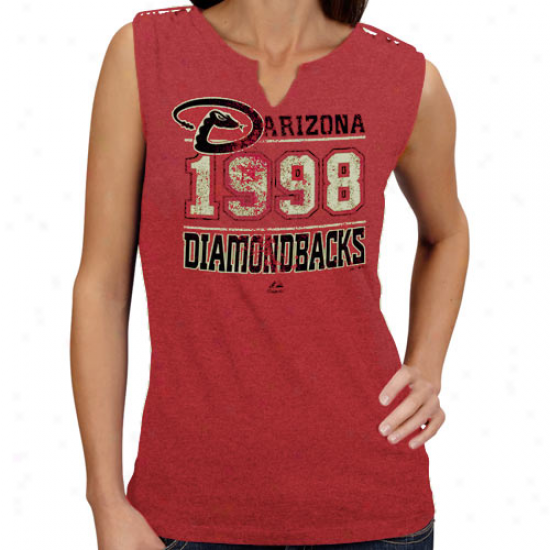 Majestic Arizona Diamondbacks Ladies Red Diamond Diva Heathered Split-neck Tank Top