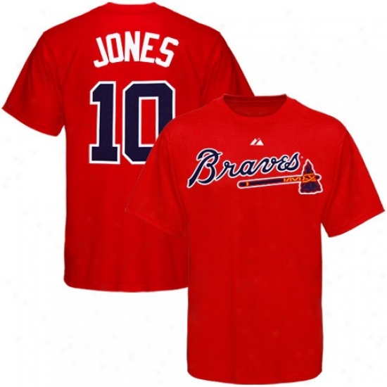 Majestic Atlanta Braves #10 Chipper Jones Youth Red Player T-shirt