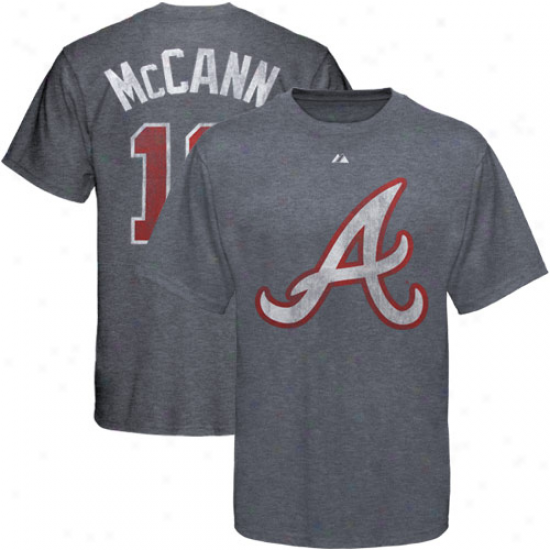 Majestic Atlanta Braves #16 Brian Mccann Slate Blue Ballyard Legends Heathered T-shirt