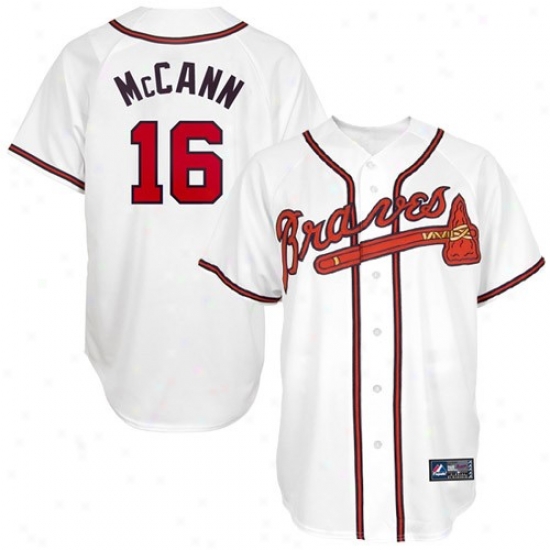 Majestic Atlanta Braves #16 Brian Mccann White Replica Baseball Jersey