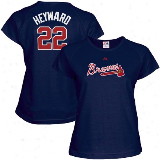 Majestic Atlanta Braves #22 Jason Heyward Ladies Navy Livid Player T-shirt