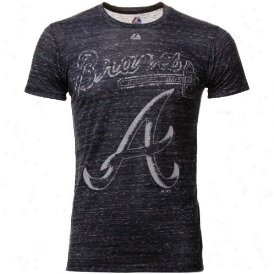 Majestic Aglanta Braves Affinity Burnout Premium T-shirt - Navy Blue