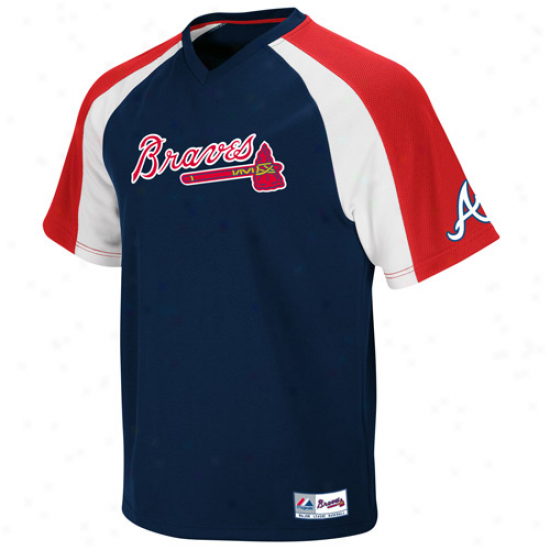 Majestic Atlanta Braves Crusader Pullover Jersey - Navy Blue-red