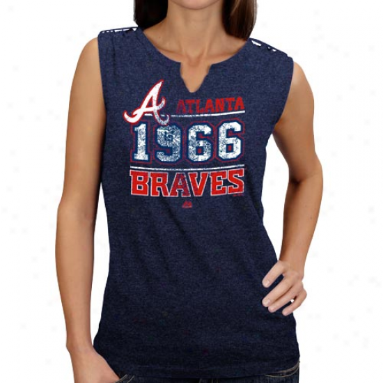 Majestic Atlanta Braves Ladies Navy Blue Diamond Diva Heathered Split-neck Tank Top