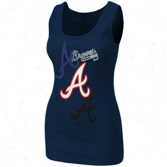 Majestic Atlanta Braves Ladies Navy Blue Drop Tank Top