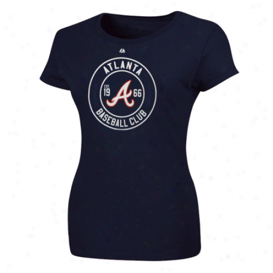 Mahestic Atlanta Braves Ladies Pro Sports Baseball Club T-shirt - Navy Azure