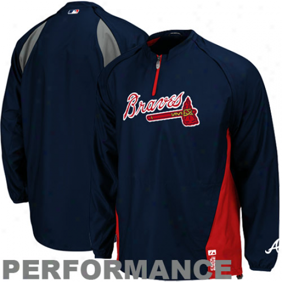 Majestic Atlanta Braves Ships Blue Triple Peak Gamer Performance Quarter Zip Pullover Jacket