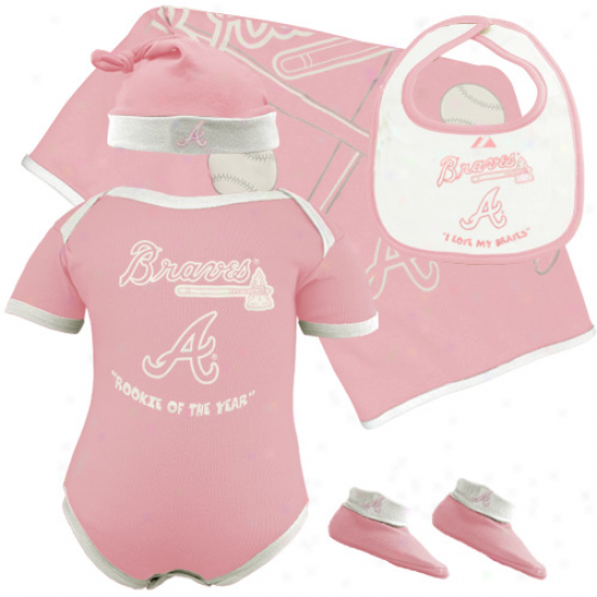 Majestic Atlanta Braves Newborn Girl's Light Pink 5-piece Box Set