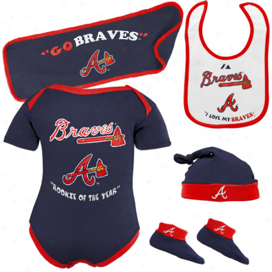 Majestic Atlanta Braves Newborn Navy Blue Rookie Of The Year 5-piece Creeper Set