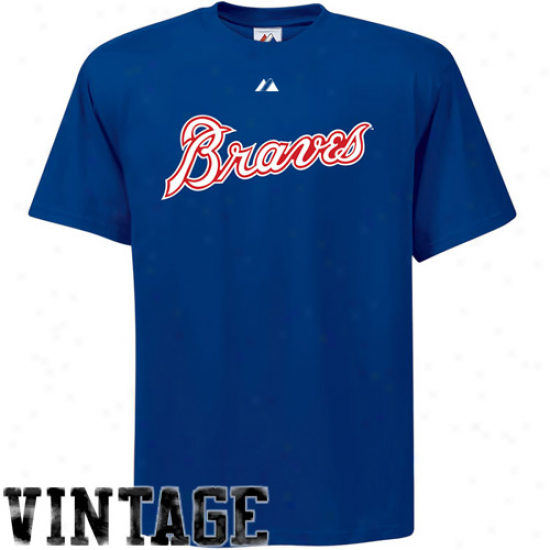 Majestic Atlanta Braves Official Wordmark Vintage T-shirt - Royal Blue