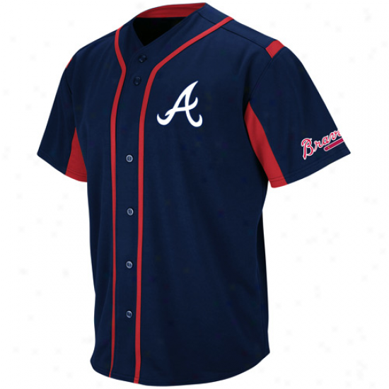 Majestic Atlanta Braevs Youth Wind-up Jersey - Navy Blue