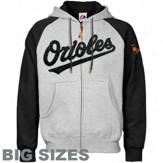 Majestic Baltimore Orioles Ash-black Applique Big Siezs Full ZipH oody Sweatshirt