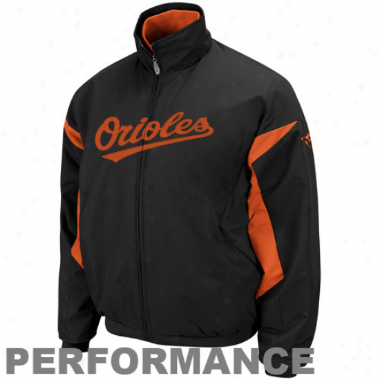 Majestic Baltimore Orioles Black-oeange Therma Base Performajce Triple Peak Premier Full Zip Jacket
