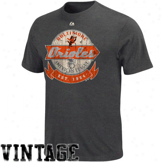 Majestic Baltimore Orioles Classic Retro Vintage Heathered T-shirt - Charcoal