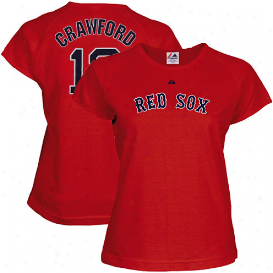 Majeetic Boston Red Sox #13 Carl Crawford Ladies Red Player Name & Number T-shirt
