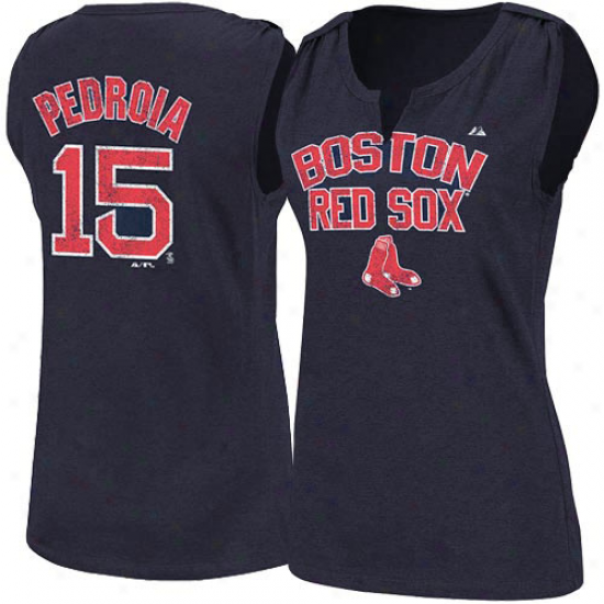 Majestic Boston Red Sox #l5 Dustin Pedroia Ladies Ships Azure Hey Attack by ~ing Heathered Split-neck Tank Top