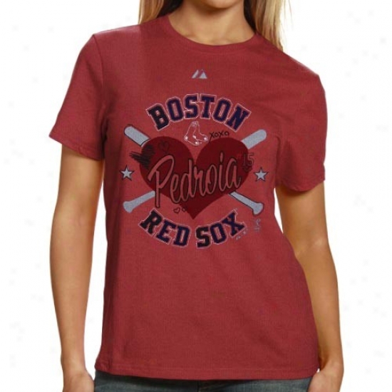 Majestic Boston Red Sox #15 Dustin Pedroia Ladids Red All Time Slugger T-shirt