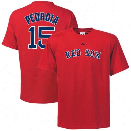 Majestic Boston Red Sox #15 Dustin Pedroia Red Player T-shirt