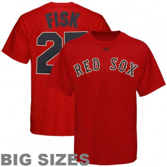 Majestic Boston Red Sox #27 Carlton Fisk Red Cooperstown Player Big Sizes T-shirt