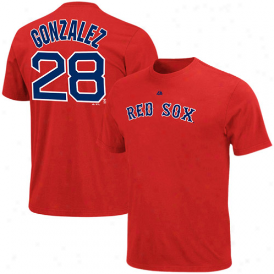 Majestic Boston Red Sox #28 Adrian Gonzalez Red Player T-shirt