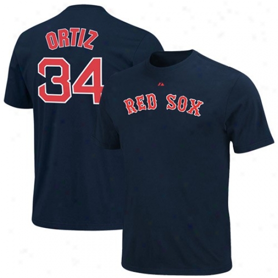 Majestic Boston Red Sox #34 David Ortiz Ships of war Blue Applique Premium T-shirt