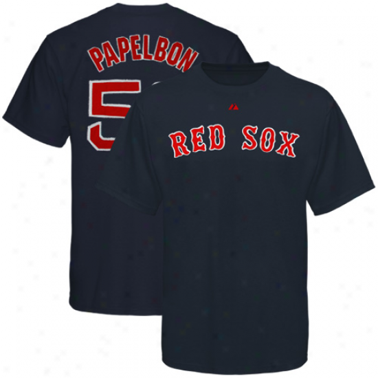 Majestic Botson Red Sox #58 Jonathan Papelbon Navy Blue Applique Premium T-shirt