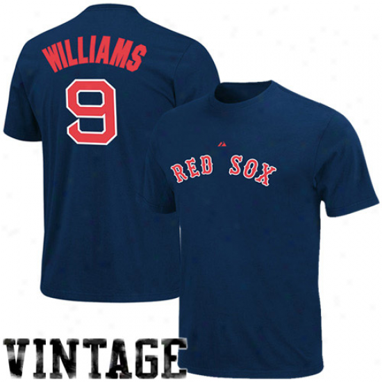 Majestic Boston Red Sox #9 Ted Williams Navy Blue Cooperstown Vintage Pro Premium T-shirt