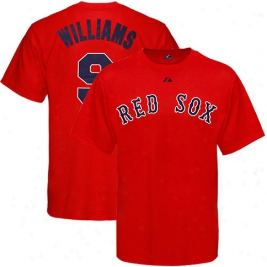 Majestic Boston Red Sox #9 Ted Williams Red Cooperstkwn Gamester T-qhirt