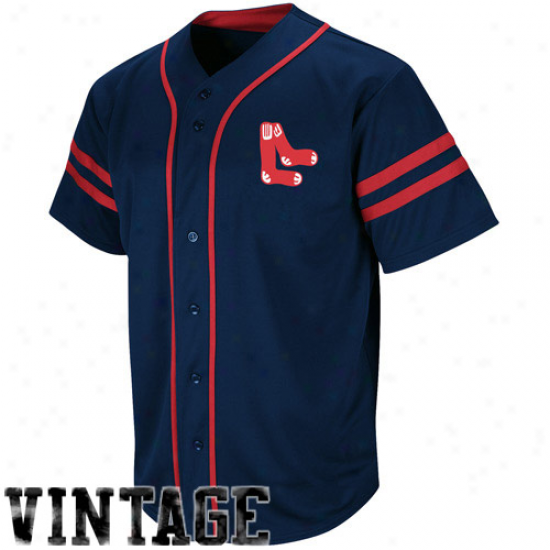 Majestic Boston Red Sox Cooperstown Throwback Heater Jersey - Navy Blue