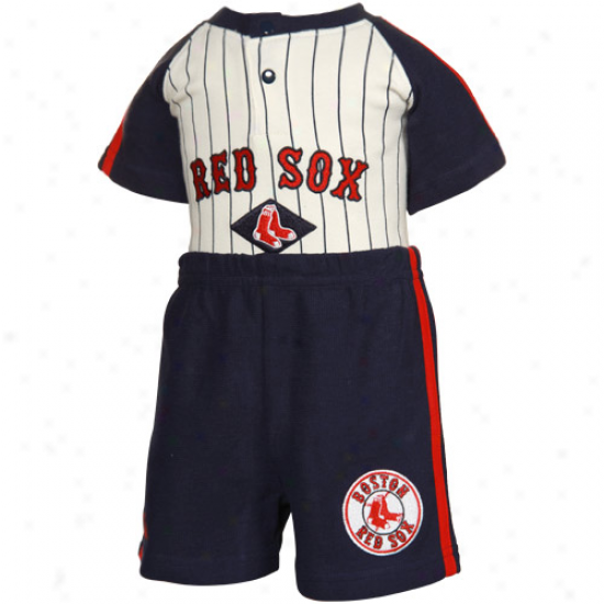 Majestic Boston Red Sox Infant White Pinstripe-navy Blue Creeper & Shorts Set