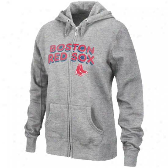 Majestic Boston Red Sox Ladies Ash Immediate Replay Full Zip Hoody Sweatshirt