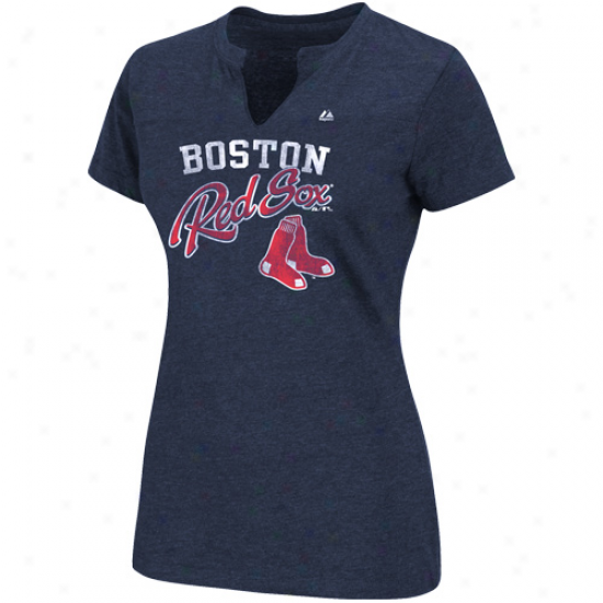 Majestic Boston Red Sox Ladies Game Lead Fashion Burst Neck T-shirt - Navy Blue