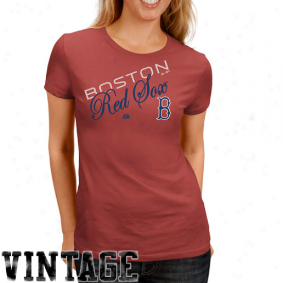 Majestic Boston Red Sox Ladies Lady Luck Pigment Dyed Vintage T-shirt - Red