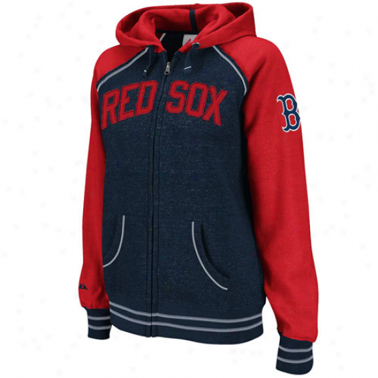 Majestic Boston Red Sox Ladies Navy Blue-red Wicked Slider Comprehensive Zip Hoody