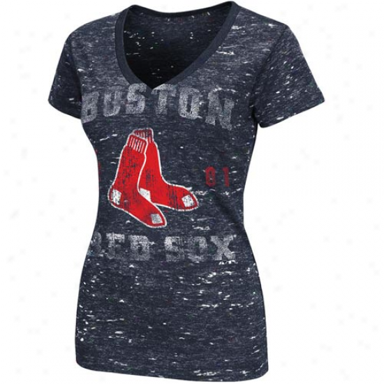 Majestic Boston Red Sox Ladies Navy Blue Sapphire Premium V-neck Heathered T-shirt