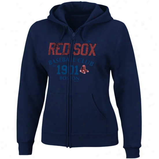 Majestic Boston Red Sox Ladies Navy Blue Team Halo Full Zip Hoodie Sweatshirt