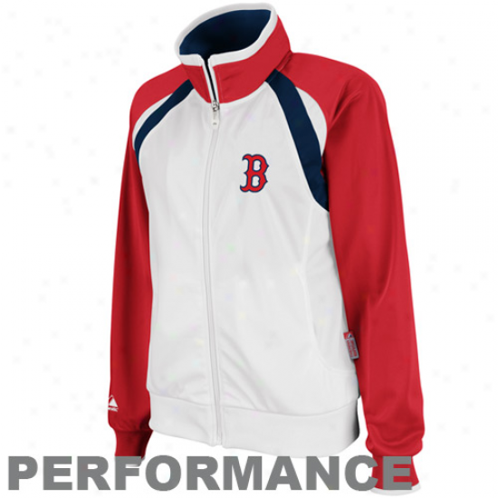 Majestic Boston Red Sox Ladies White-red Therma Base Full Zjp Performance Track Jackeg