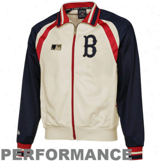 Majestic Boston Red Sox Natural-nav yBlue Cooperstown Therma Base Composition Footprint Jacket