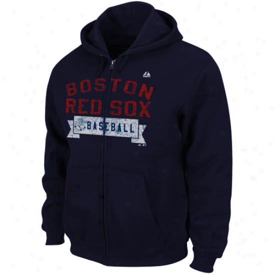 Majestic Boston Red Sxo Navy Blue Roguish Classic Full Zip Hoodie Sweatshirt