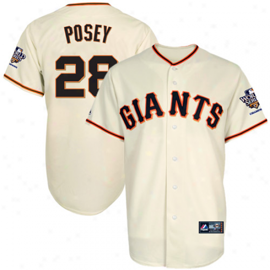 Majestic Buster Posey San Francisco Giamts 2010 Public Series Champions Gold Pdogram Jerseg - Natural