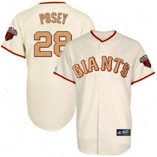 Majestic Buster Posey San Francisco Giants Youth #28 2010 World Succession Champions Gold Program Jersey - Natural