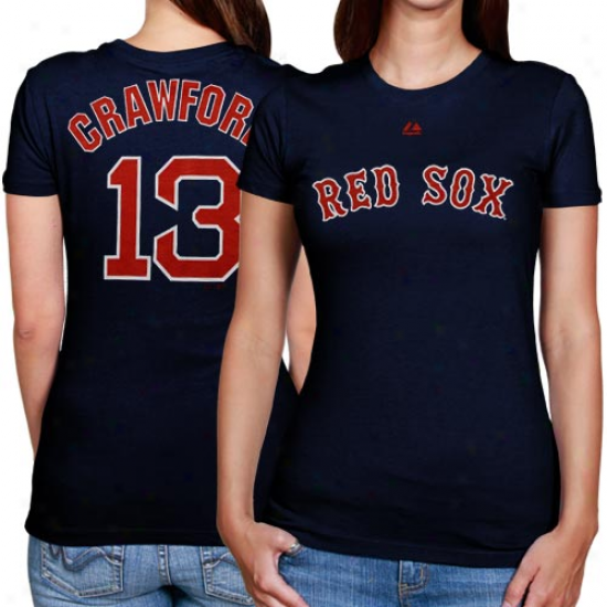 Majestic Carl Crawford Boston Red Sox Ladies #13 Player T-shirt - Navy Blue