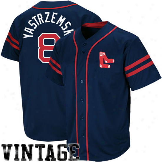 Majestic Carl Yastrzemwki Boston Red Sox Throwback Heater Jersey - Navy Blue