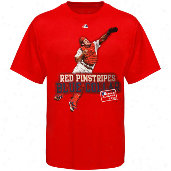 Majestic Carlos Ruiz Philadelphia Phillies #51 Red Pinstripes Blue Collar T-shirt - Red